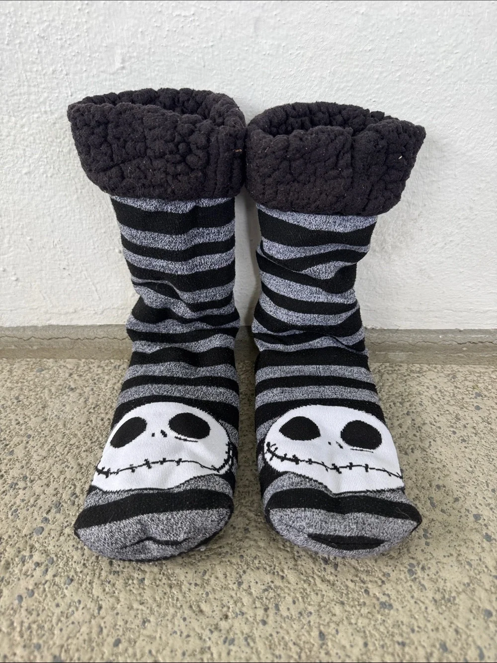 Disney Nightmare Before Christmas Jack Skellington black stripe fleece socks